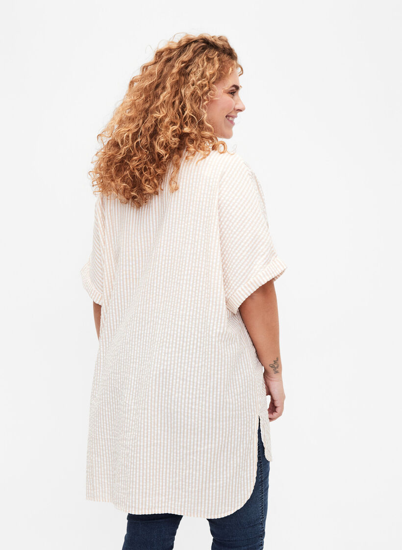 Randig skjorta med bröstfickor, Natrual/S. Stripe, Model image number 1