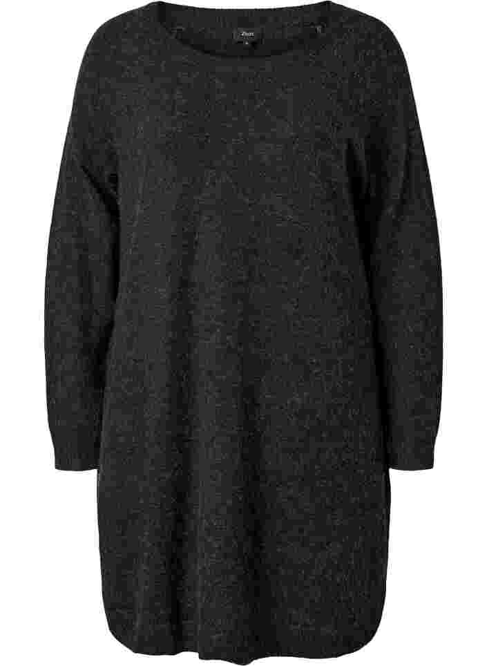 Stickad, melerad klänning med knappar, Dark Grey Melange, Packshot image number 0