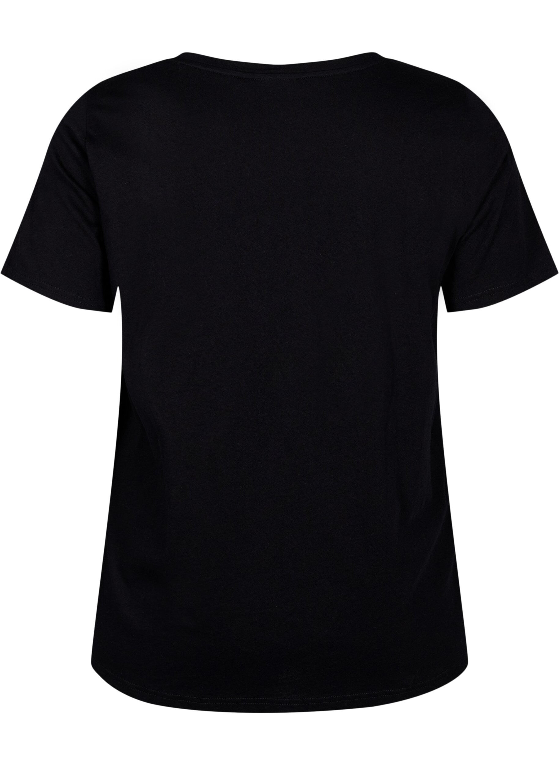Zizzi T-shirt i bomull med motiv, Black w. Face Foil, Packshot image number 1