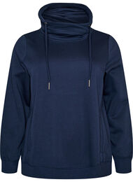 Sweatshirt med h&ouml;g krage och fickor, Bl&aring;
