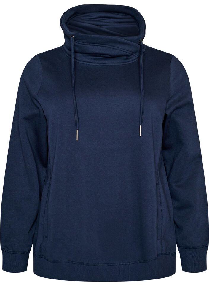 Sweatshirt med h&ouml;g krage och fickor, Bl&aring;, Packshot image number 0