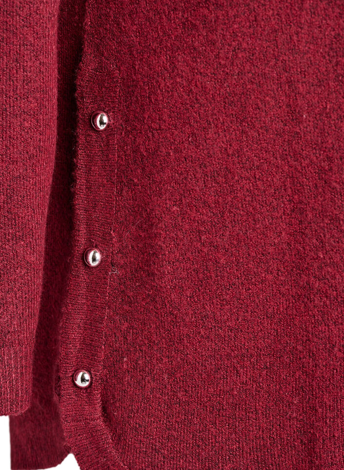 L&aring;ng stickad blus med kulknappar, M&ouml;rk Bordeaux, Packshot image number 3