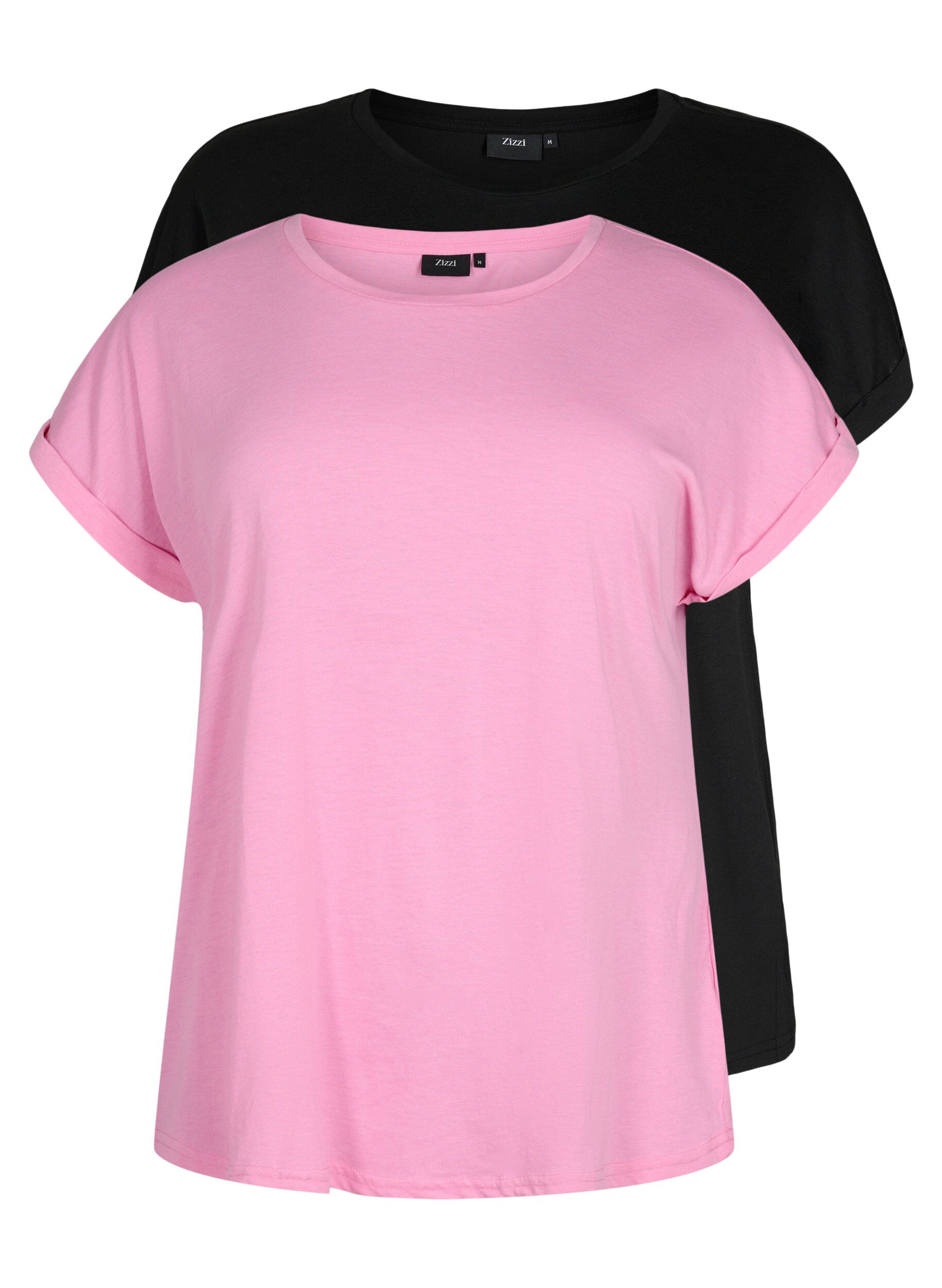 Zizzi 2-pack kort&auml;rmade t-shirtar, Rosa, Packshot image number 0