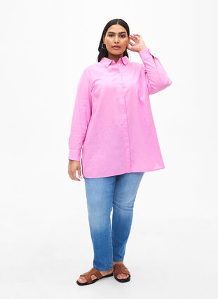 Långskjorta i linne och bomull, Rosebloom, Model image number 2