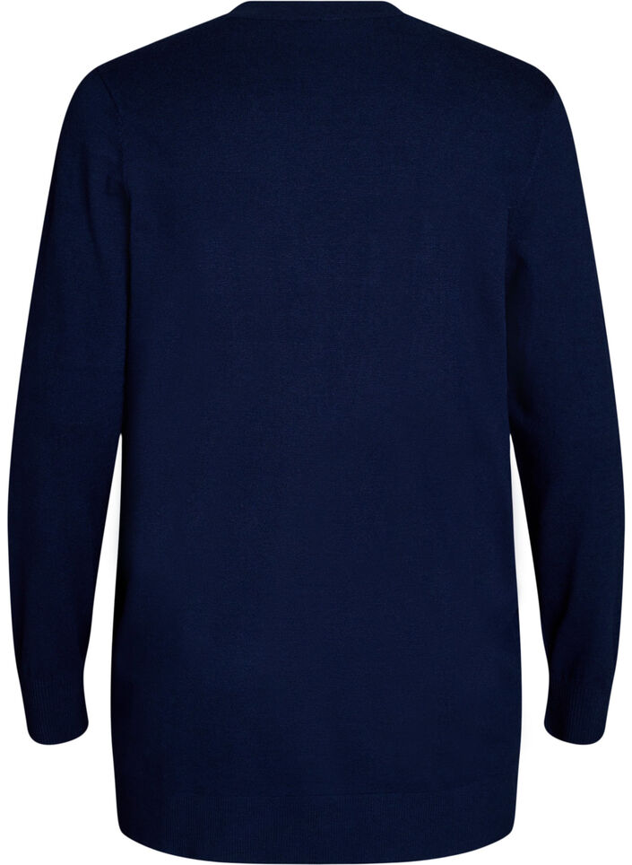 L&aring;ng &ouml;ppen kofta i stickat med fickor, Bl&aring;, Packshot image number 1