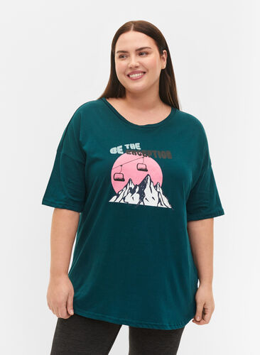 T-shirt i bomull med tryck, Deep Teal/Sea Pink, Model image number 0