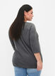 Stripad blus med 3/4 ärmar, Dark Grey Melange, Model image number 1