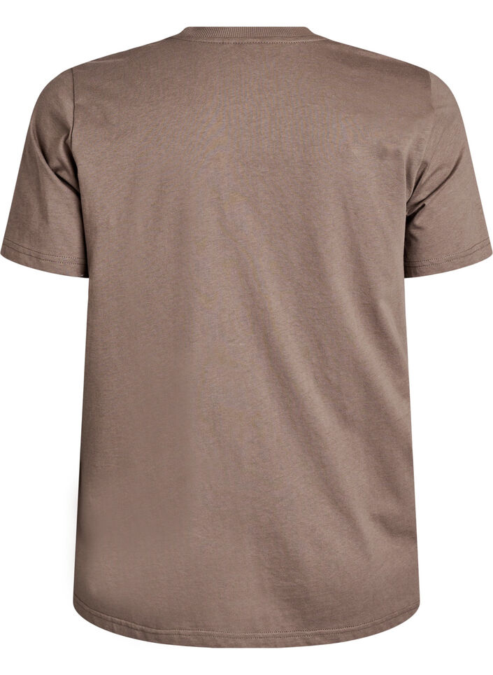 Enkel t-shirt i bomull med rund halsringning, Brun, Packshot image number 1