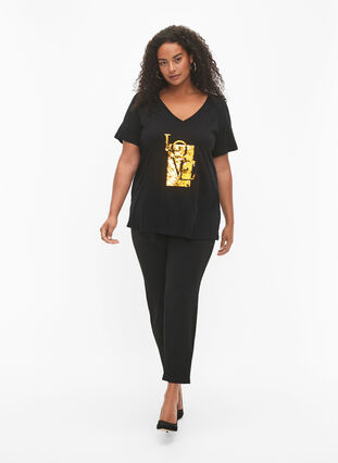 T-shirt i bomull med paljetter, Black w. Love, Model image number 2