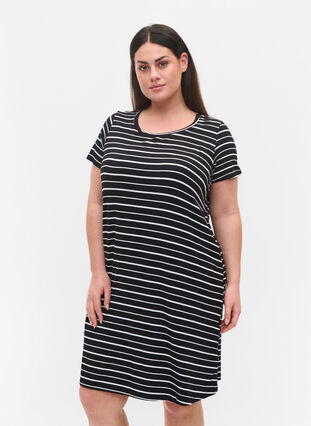 Klänning med korta ärmar, Black w. Stripe, Model image number 0