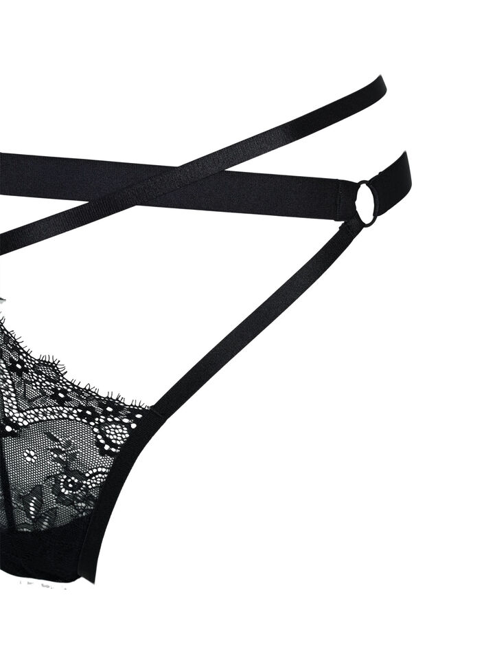 G-string med snörning och spets, Black, Packshot image number 3