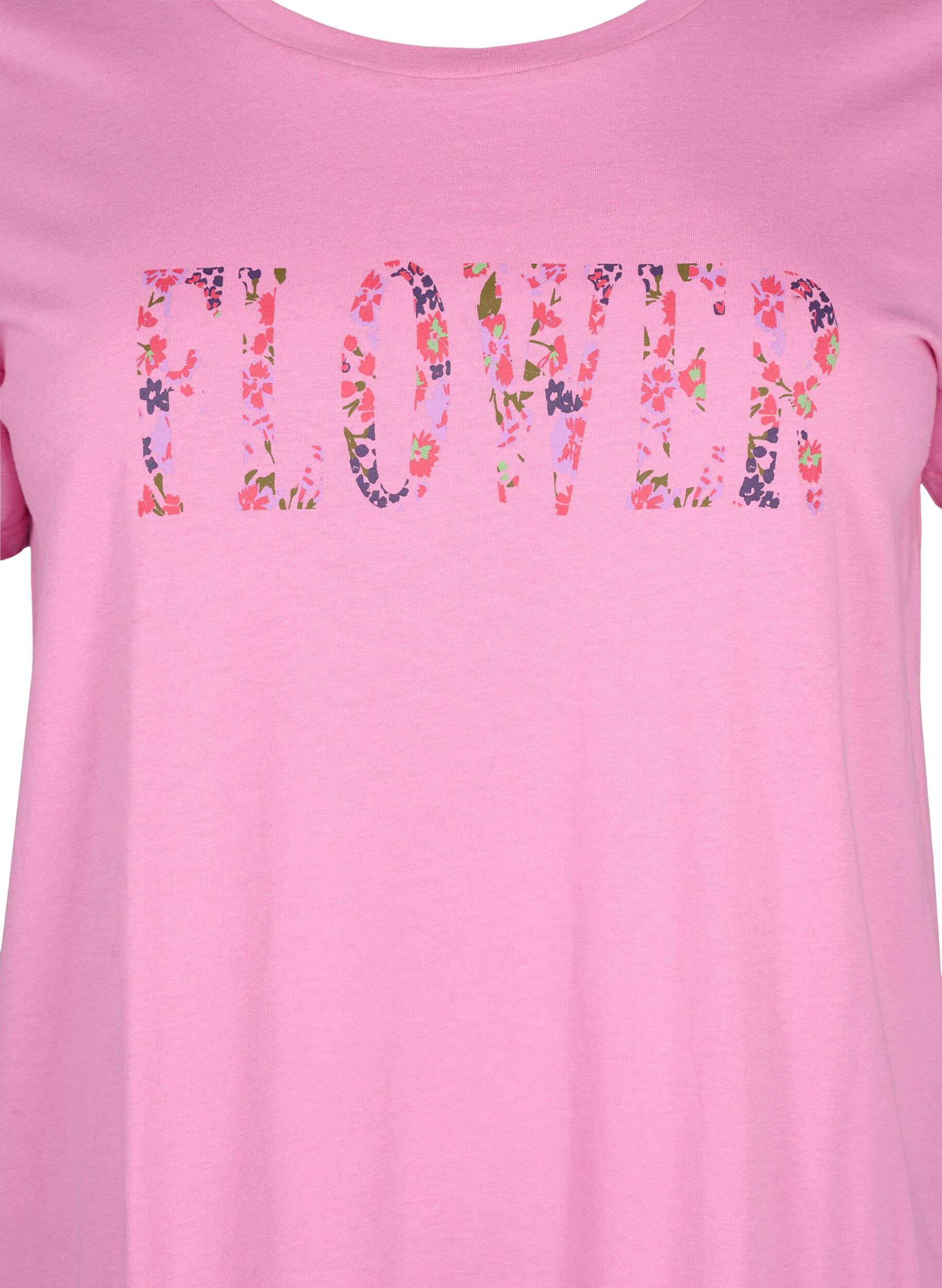 Zizzi T-shirt i bomull med texttryck, Rosebloom w. Flower, Packshot image number 2