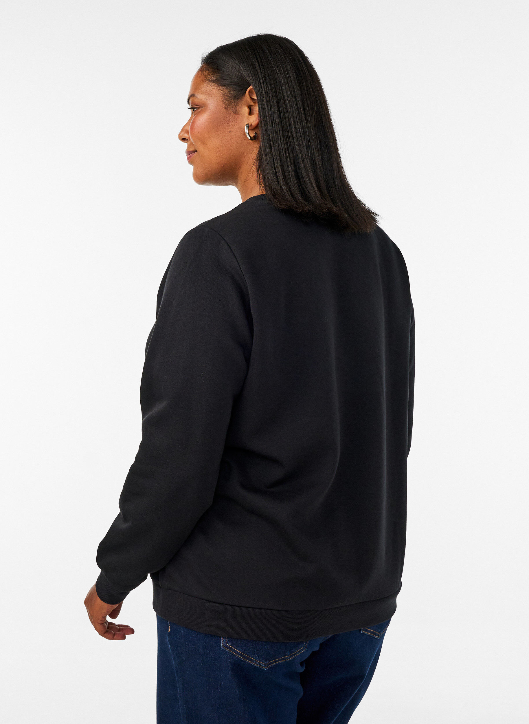ZizziSweatshirt med rosentryck och strass, Svart, Model image number 2
