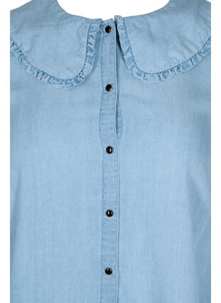 Skjorta med stor krage och volanger, Light blue denim, Packshot image number 2
