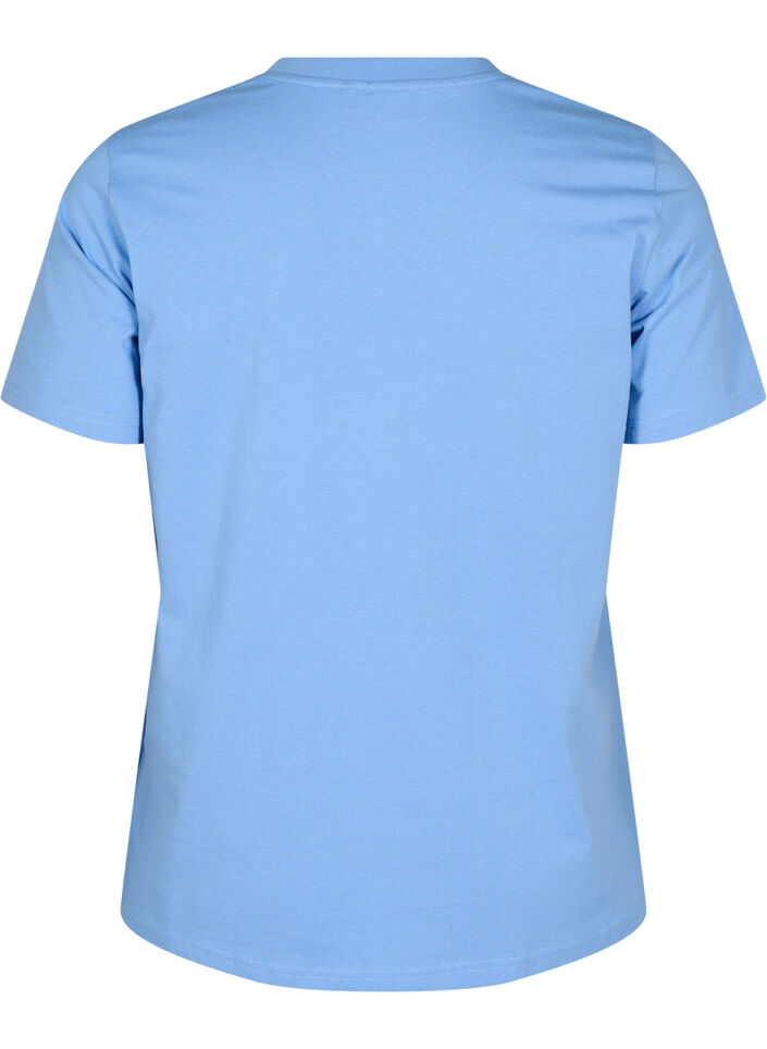 Enkel t-shirt i bomull med rund halsringning, Bl&aring;, Packshot image number 1