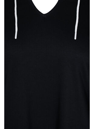 Lång sweatshirt med v-ringning och huva, Black, Packshot image number 2