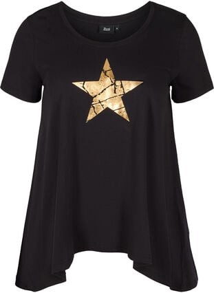A-linjeformad och asymmetrisk t-shirt i bomull, Black STAR, Packshot image number 0