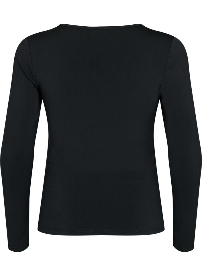 Blus med v-ringning och drapering, Black, Packshot image number 1