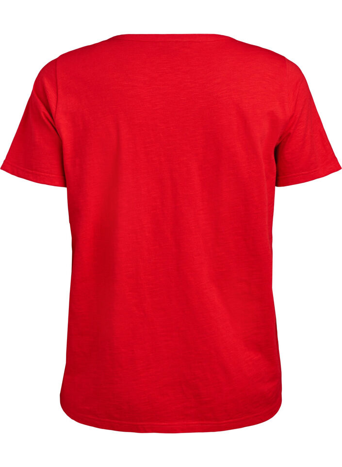 T-shirt med knappdetalj, R&ouml;d, Packshot image number 1