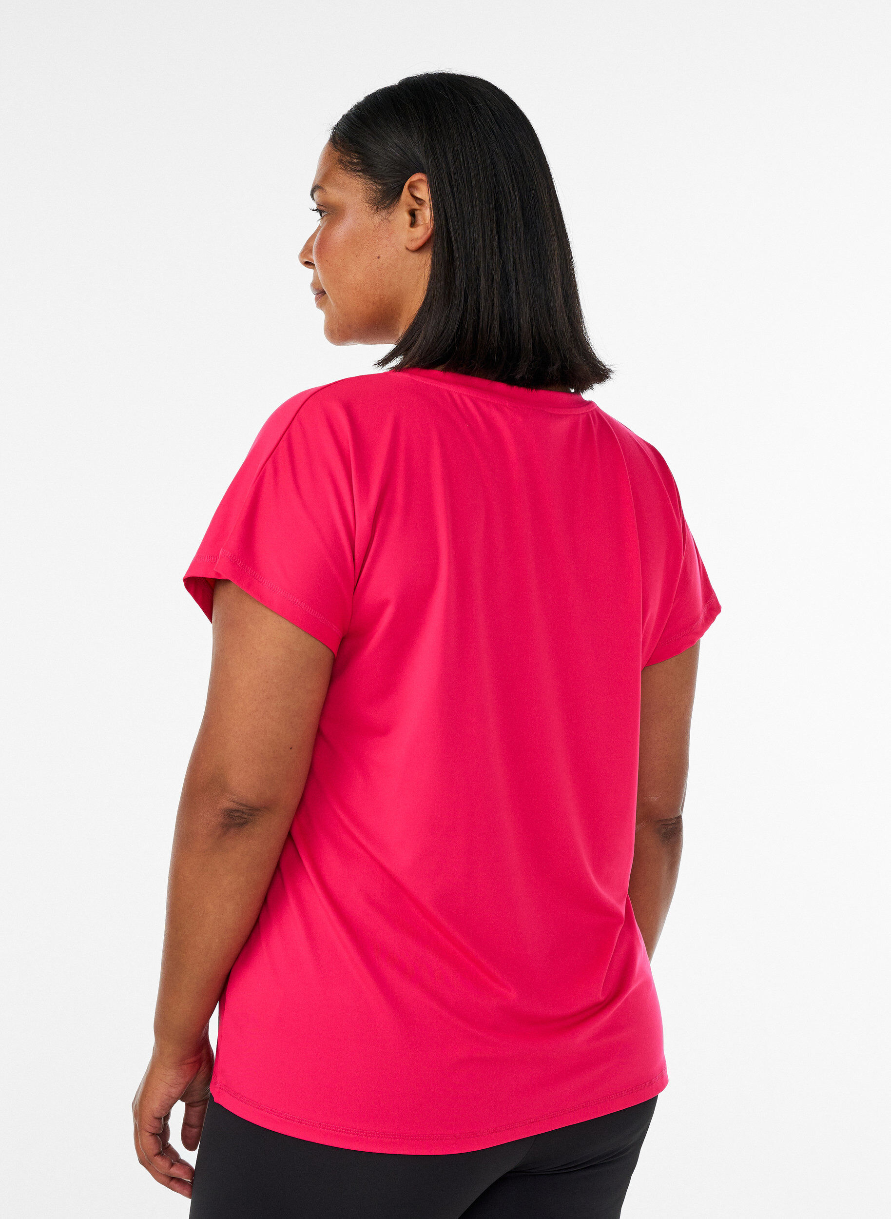 ZizziTr&auml;nings t-shirt med v-ringning och l&ouml;s passform, Rosa, Model image number 2