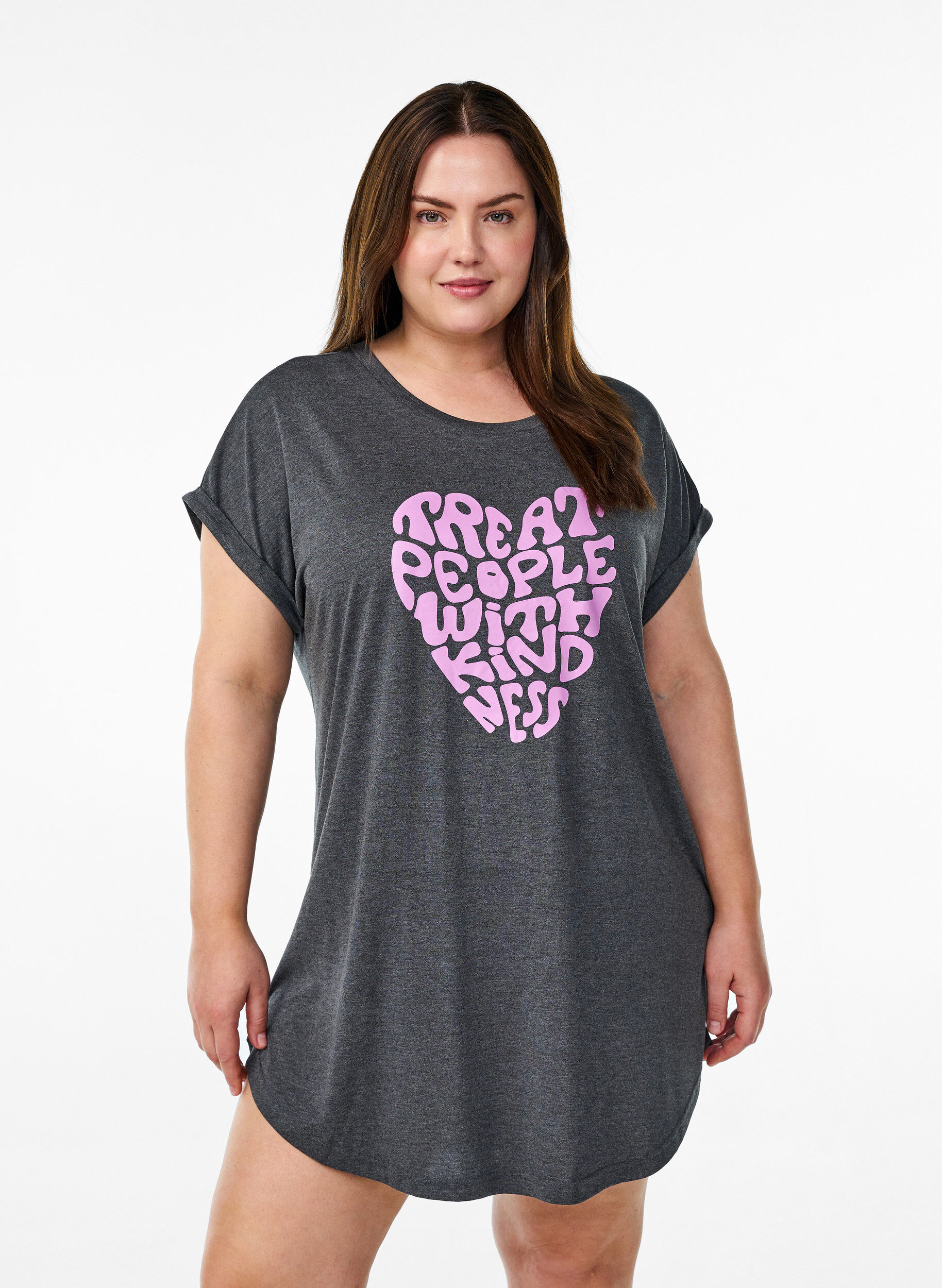 Zizzi Kort&auml;rmat nattlinne med texttryck, Svart, Model image number 0