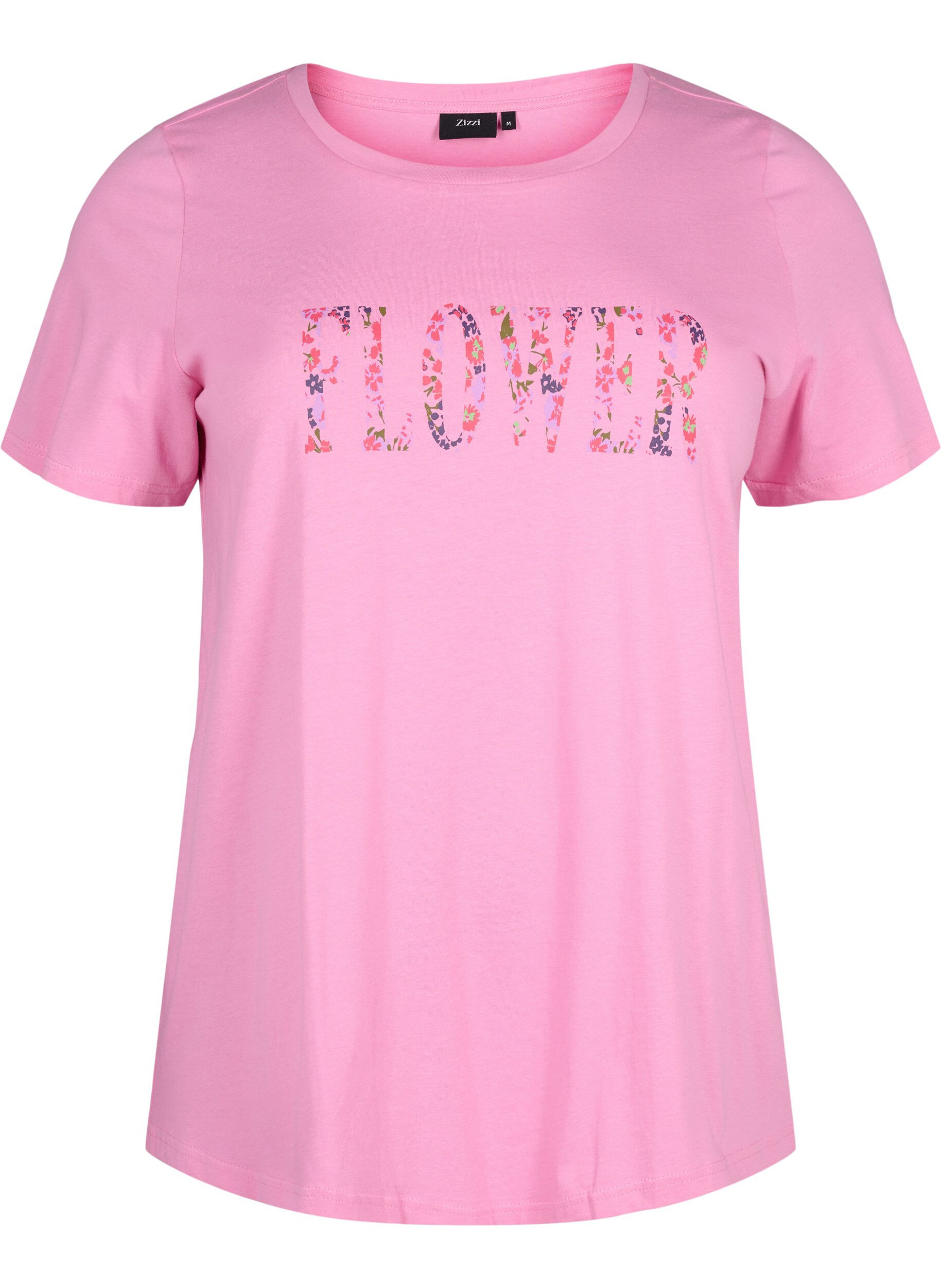 Zizzi T-shirt i bomull med texttryck, Rosebloom w. Flower, Packshot image number 0