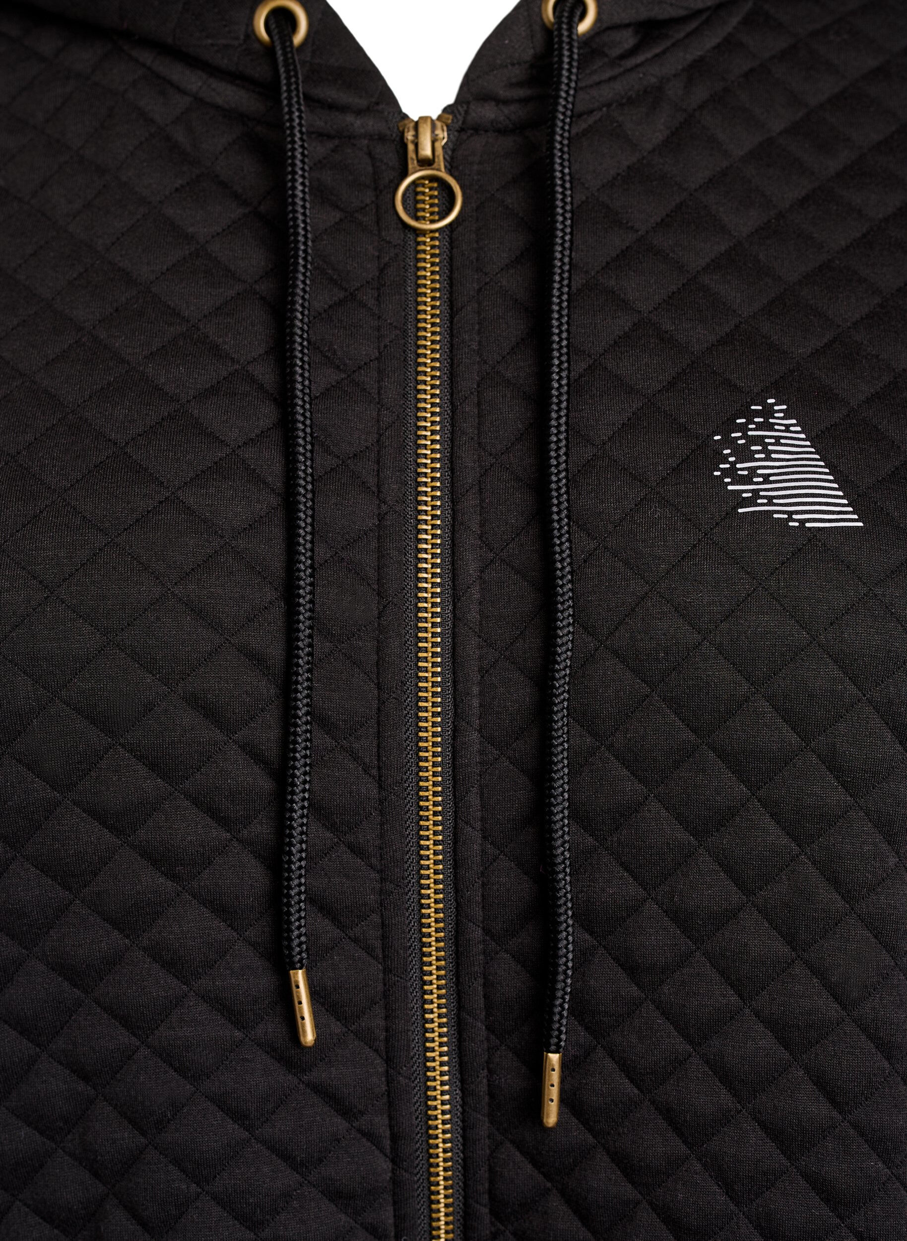 Zizzi L&aring;ng quiltad hoodie med dragkedja och fickor, Svart, Packshot image number 2