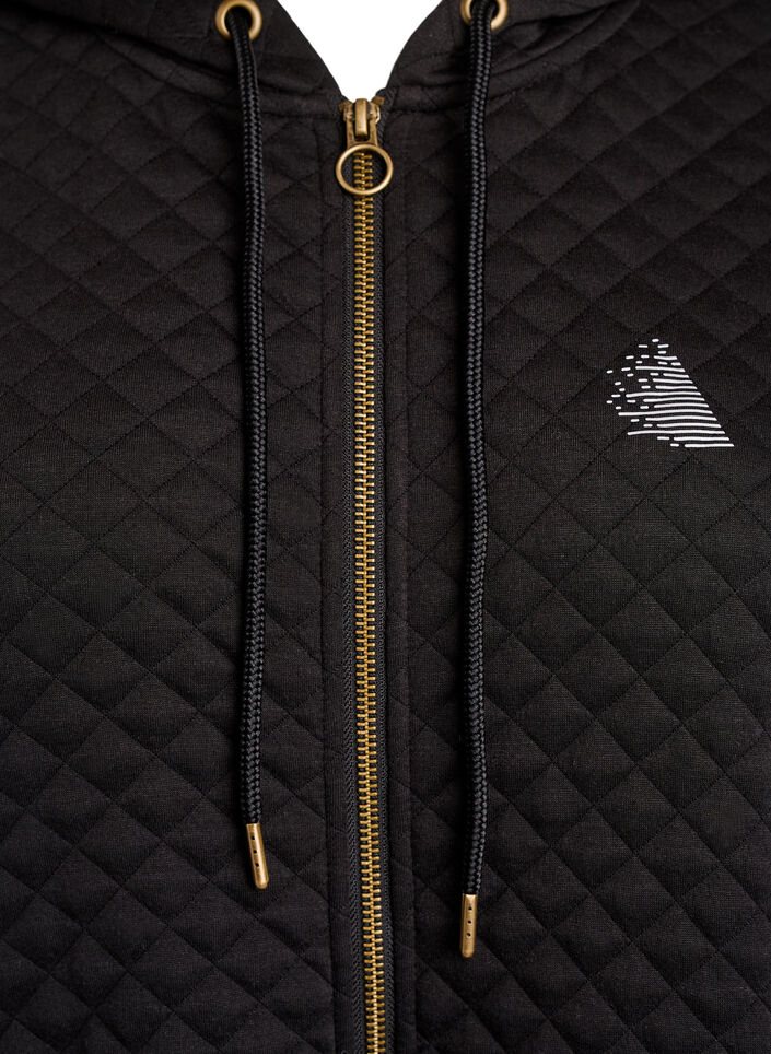 L&aring;ng quiltad hoodie med dragkedja och fickor, Svart, Packshot image number 2