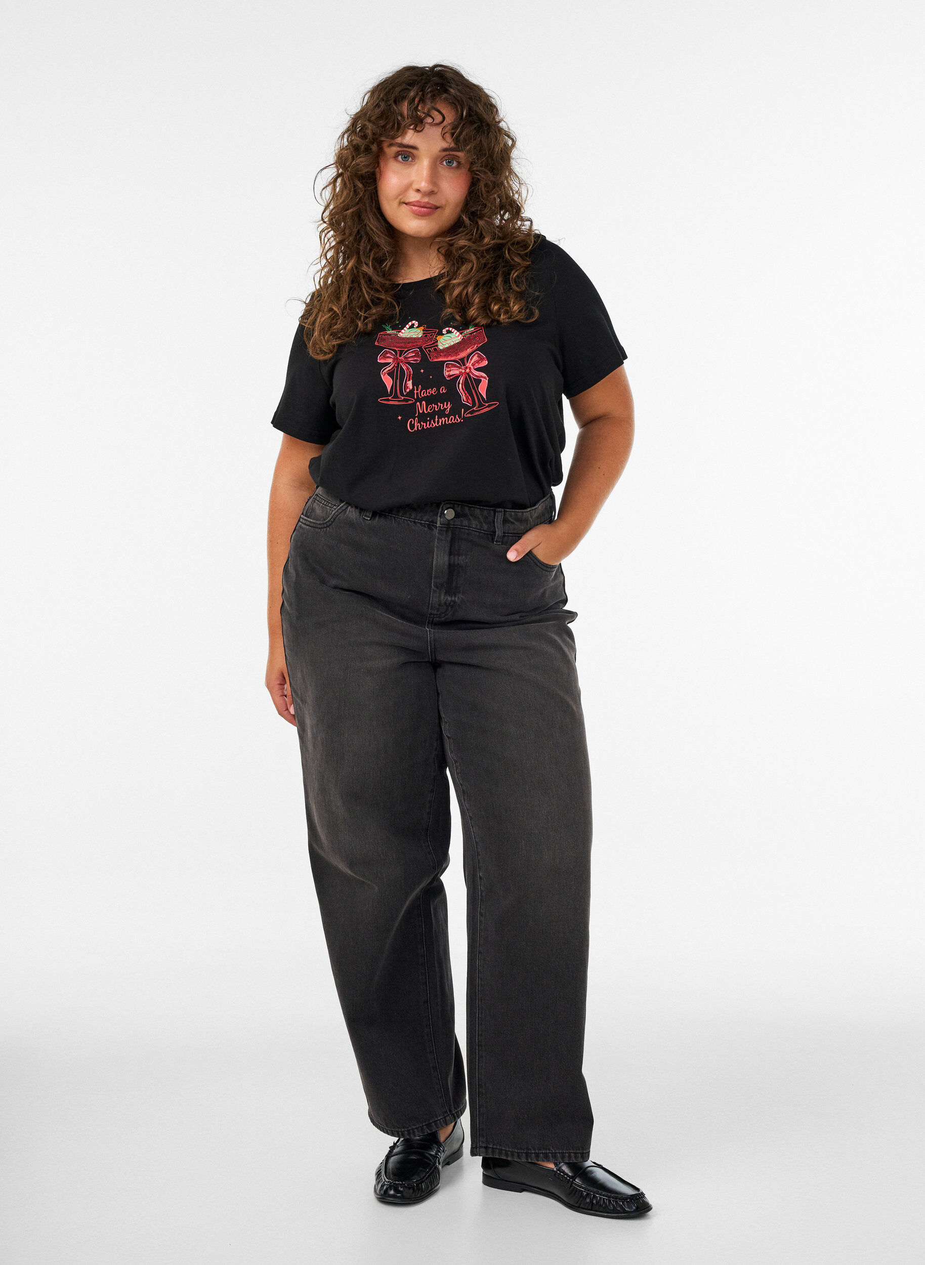 ZizziJul-t-shirt i ekologisk bomull, Svart, Model image number 1