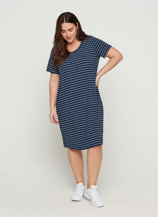 Klänning med korta ärmar, Mood Indigo Stripe, Model image number 2