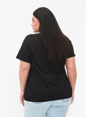 Kortärmad t-shirt i bomull med resårkant, Black W. Now, Model image number 1