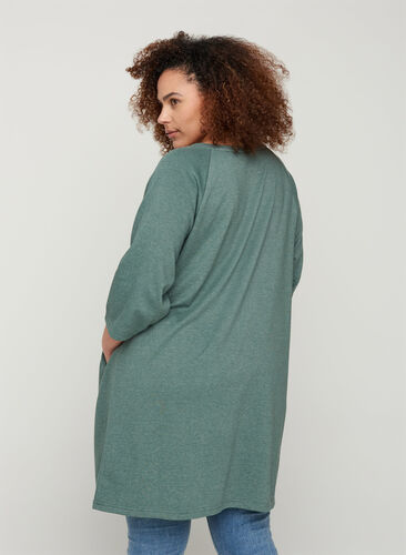 Sweatklänning med 3/4 ärmar och fickor, Balsam Green Mel, Model image number 1