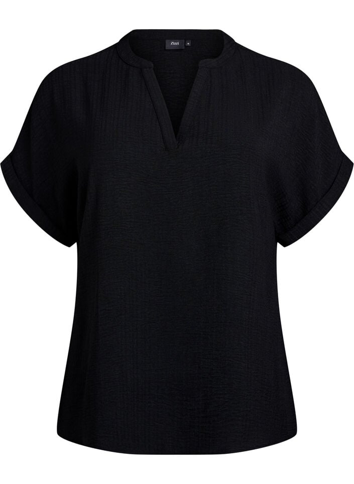 L&ouml;s blus med korta &auml;rmar, Svart, Packshot image number 0