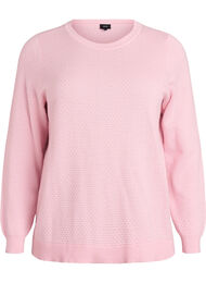 Stickad blus i bomull med strukturmönster, Rosa