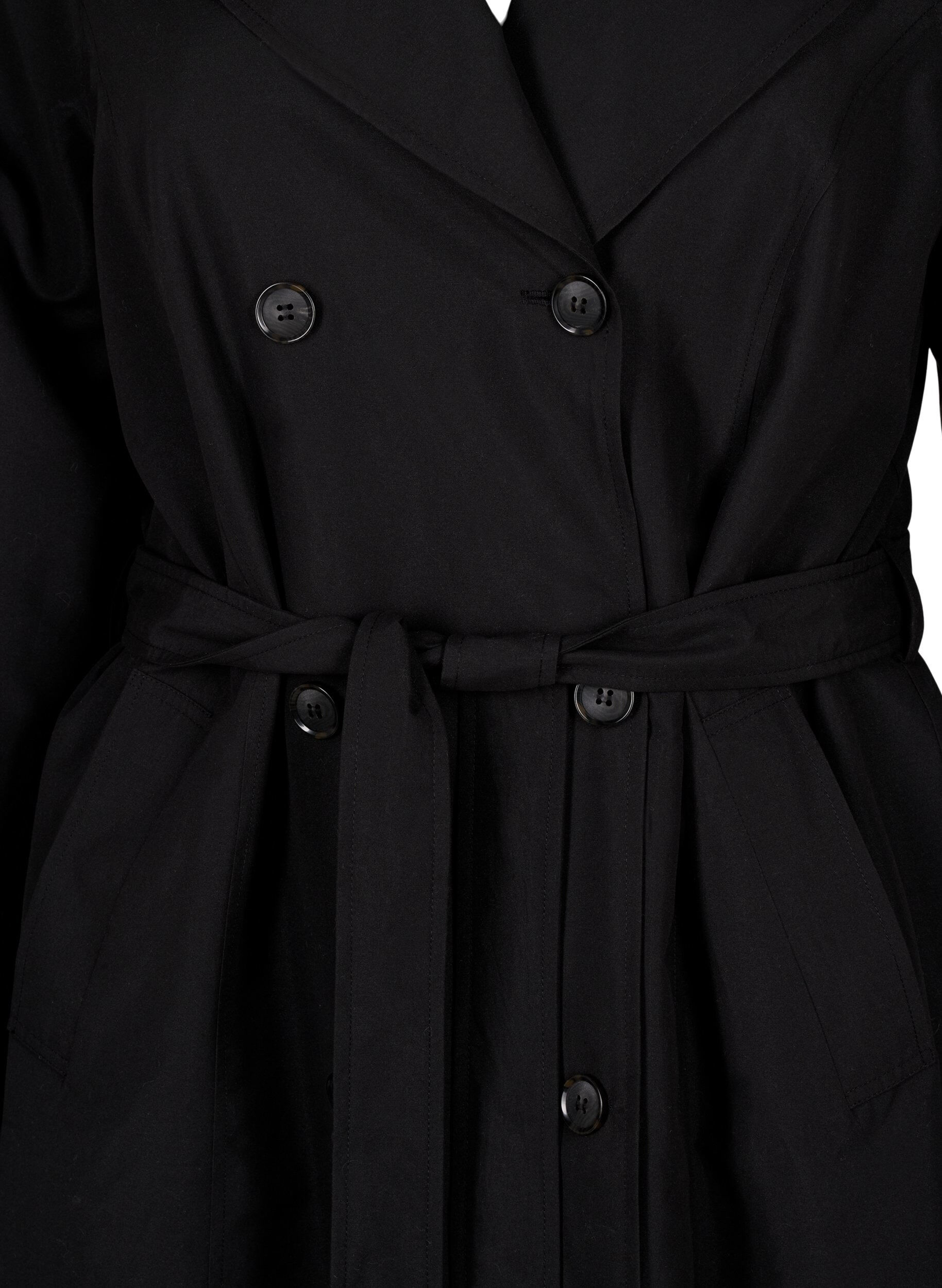 Zizzi Trenchcoat med b&auml;lte och slits, Black, Packshot image number 2