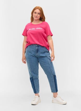 Kortärmad t-shirt i bomull med texttryck, Fandango Pink, Model image number 2