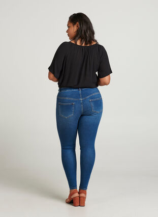 Superslim Amy Jeans med hög midja, Blue denim, Model image number 0