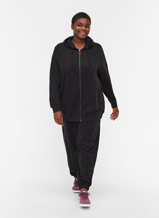 Munkjacka i sweatshirtkvalitet med huva och fickor, Black, Model image number 2