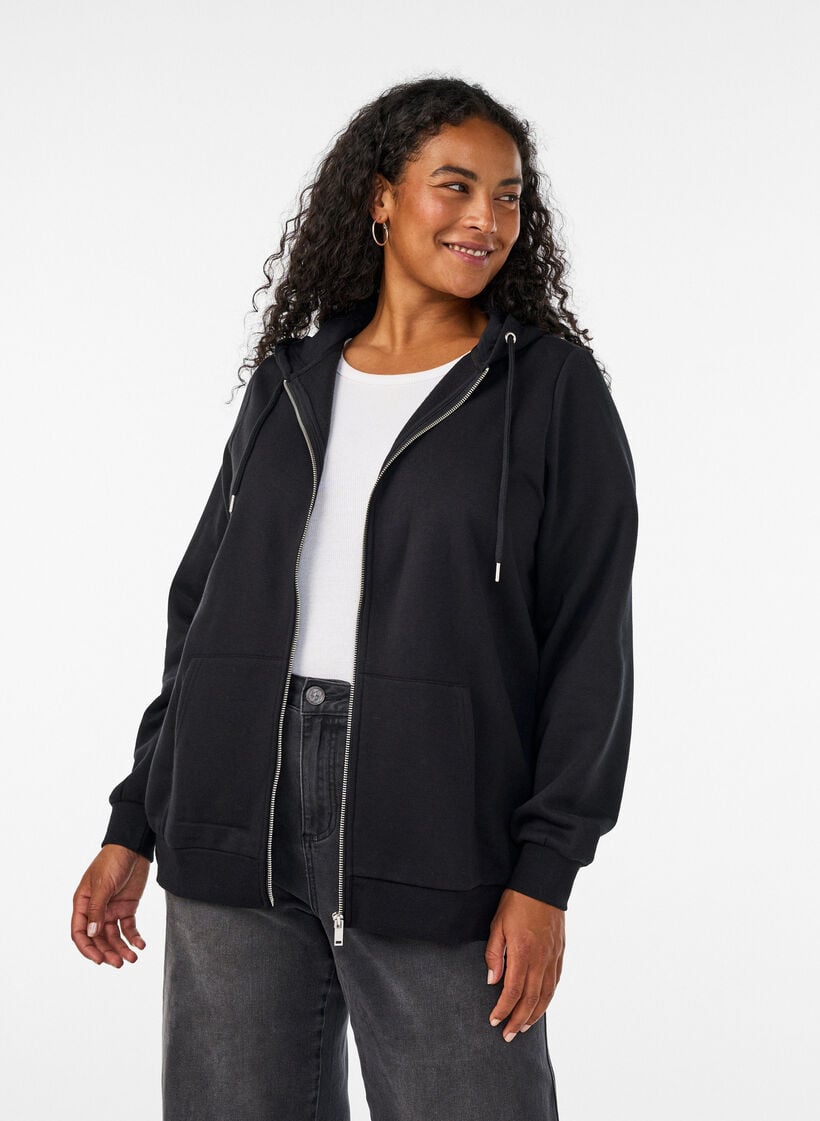 Huvtr&ouml;ja med dragkedja och fickor, Svart, Model image number 0