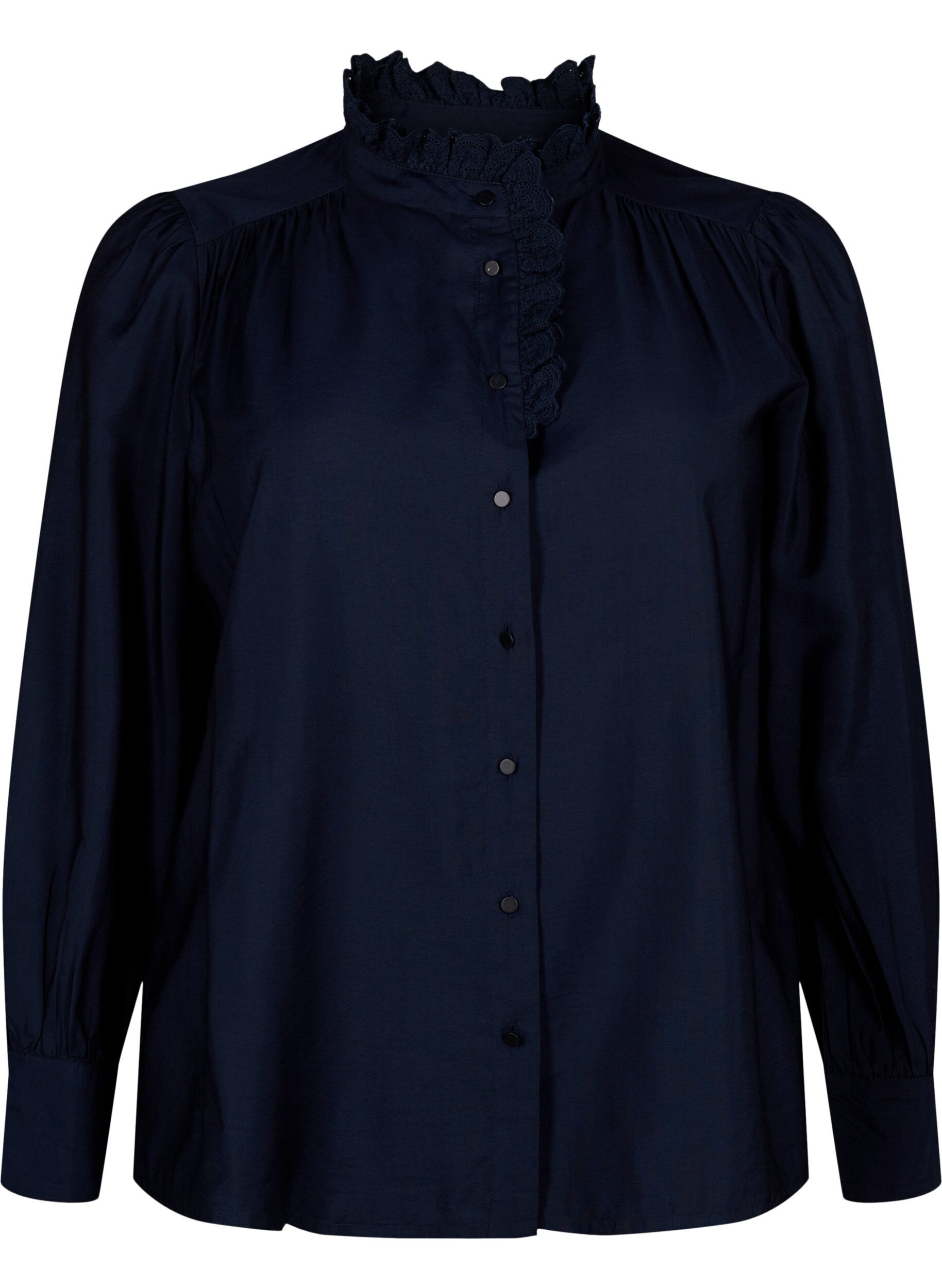 Zizzi Viskosshirt blus med ruffles, Sky Captain, Packshot image number 0