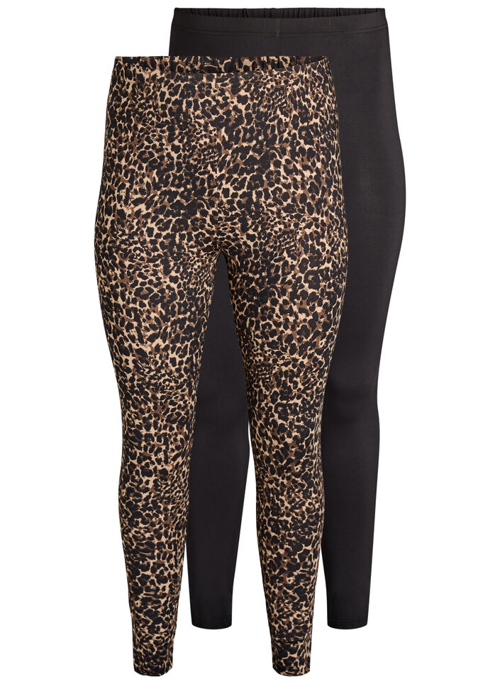 2-pack långa leggings med normal midja, Svart, Packshot image number 0