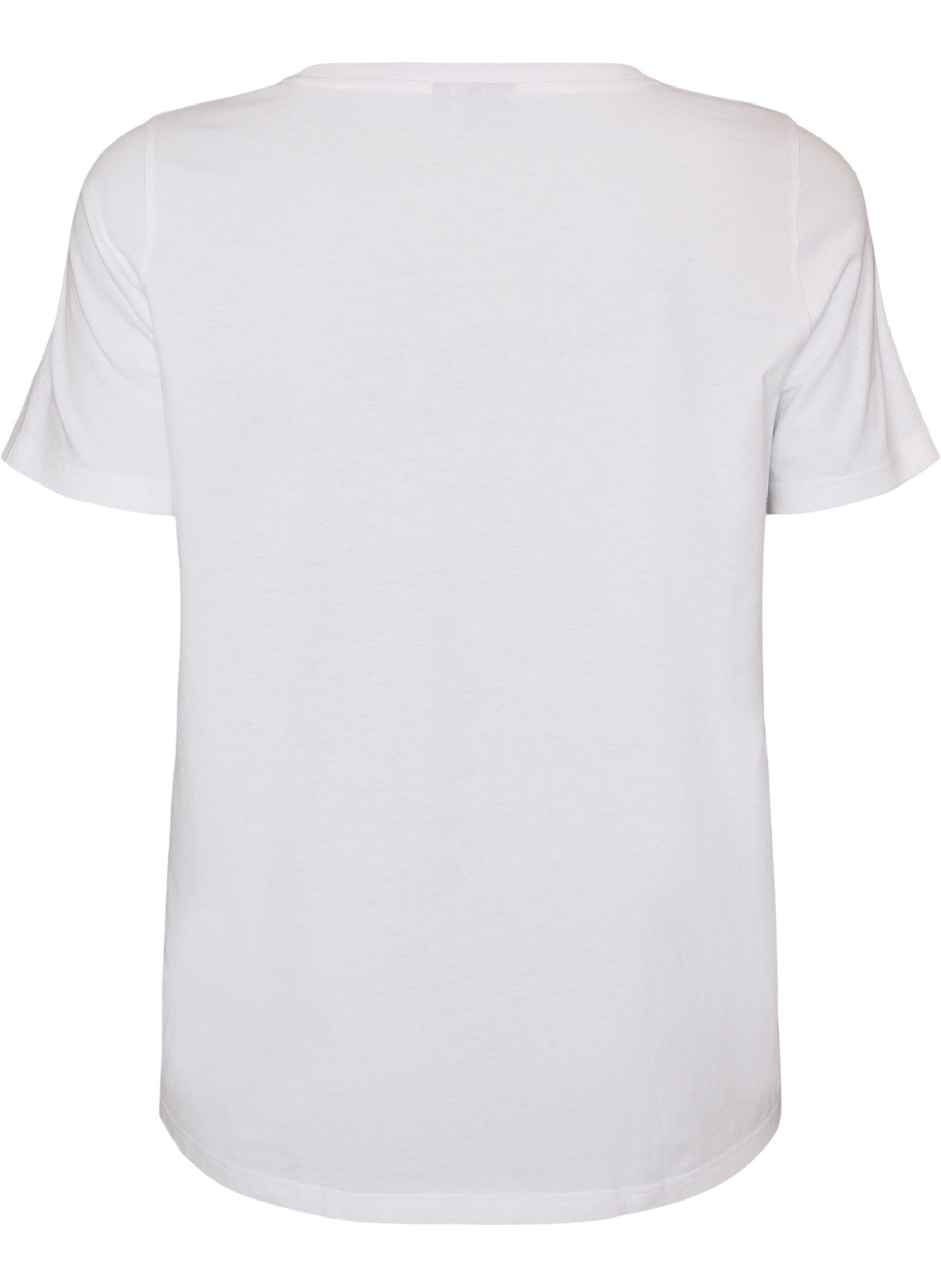 ZizziT-shirt i bomull med tryck p&aring; br&ouml;stet, Vit, Packshot image number 1