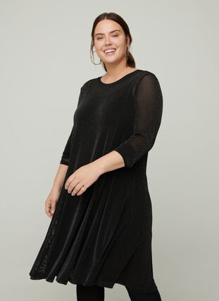 Långärmad klänning med glitter, Black, Model image number 0