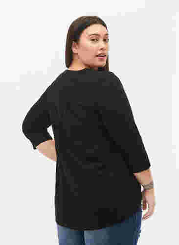 Blus i bomull med 3/4-ärmar, Black, Model image number 1