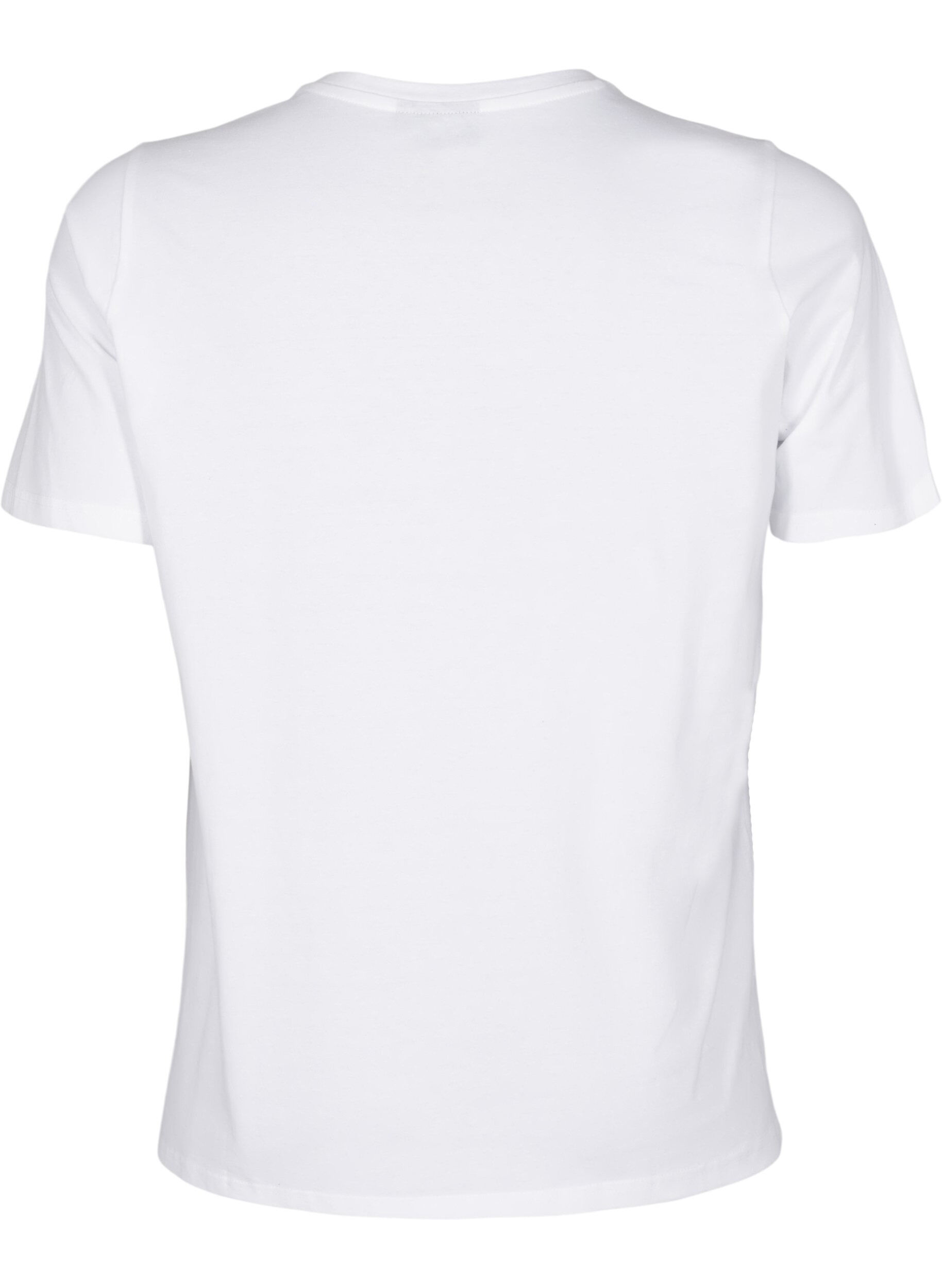 Zizzi T-shirt med rund hals och strasstenar, Bright White, Packshot image number 1