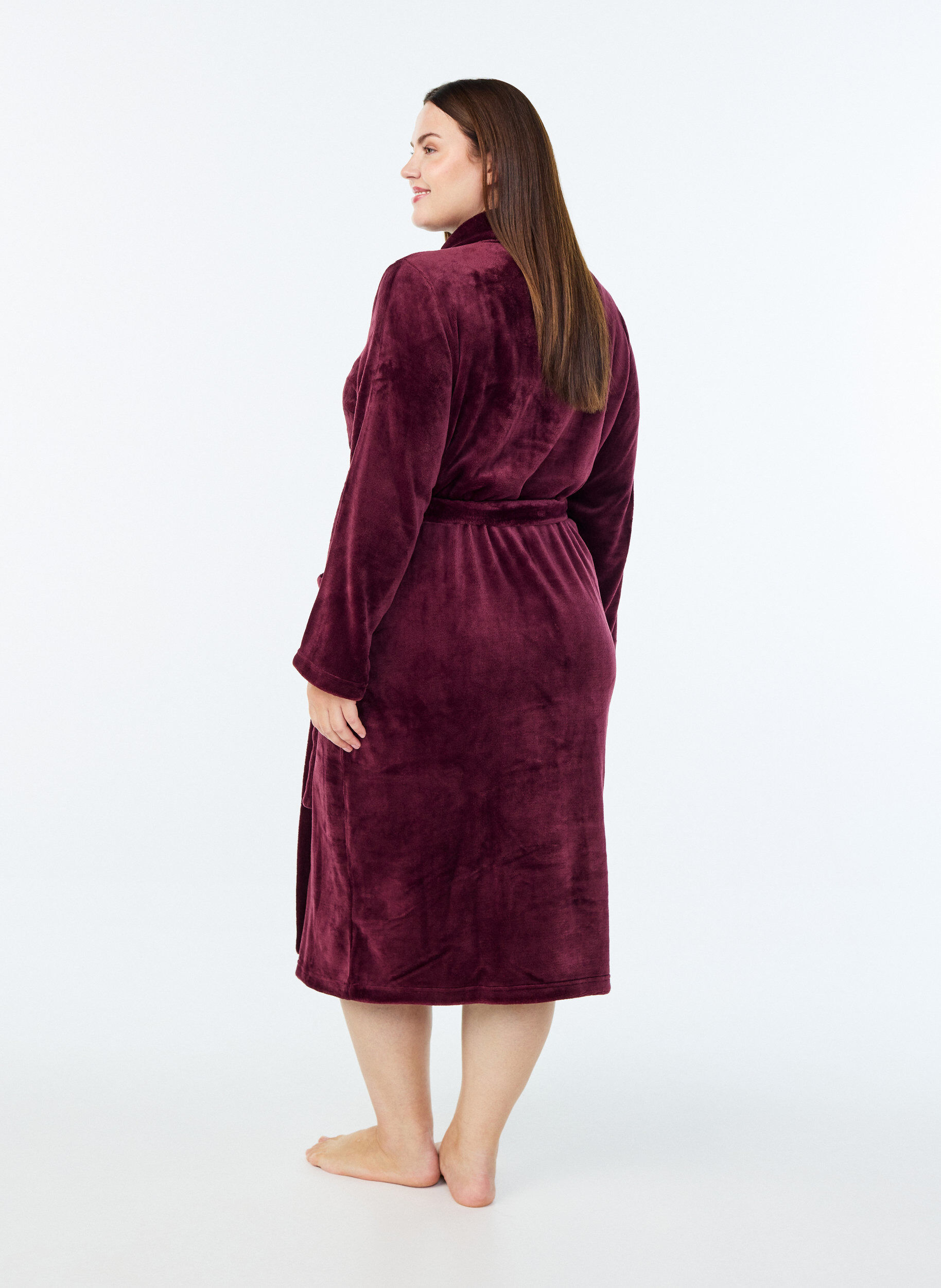 ZizziMorgonrock i mjuk velour med fickor, M&ouml;rk Bordeaux, Model image number 1