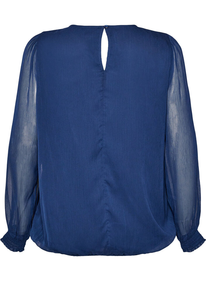 Blus i chiffong med genomskinliga &auml;rmar, Bl&aring;, Packshot image number 1