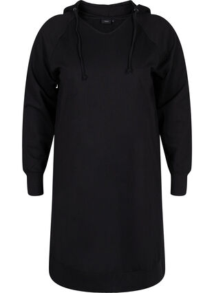Sweatshirtklänning med huva, Black Solid, Packshot image number 0