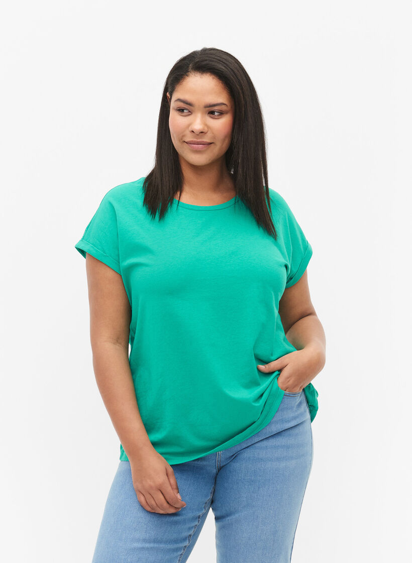 Kortärmad t-shirt i bomullsmix, Emerald Green, Model