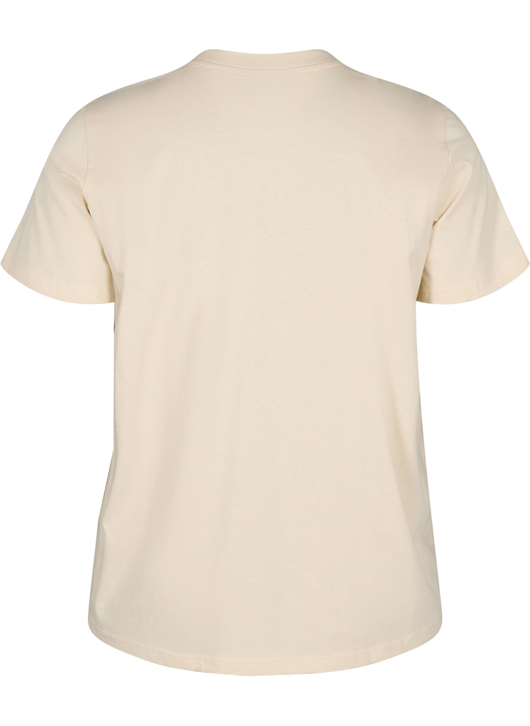 Zizzi T-shirt i bomull med tryck, Beige, Packshot image number 1